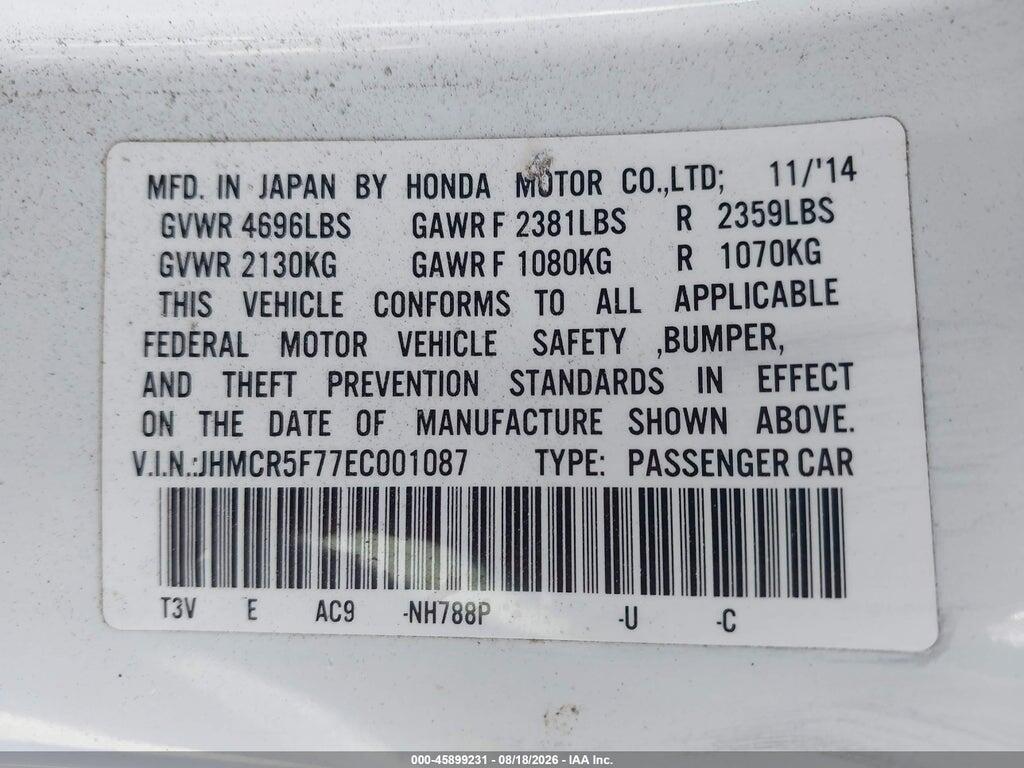 JHMCR5F77EC001087 2014 HONDA ACCORD PLUG-IN HYBRID photo no. 9