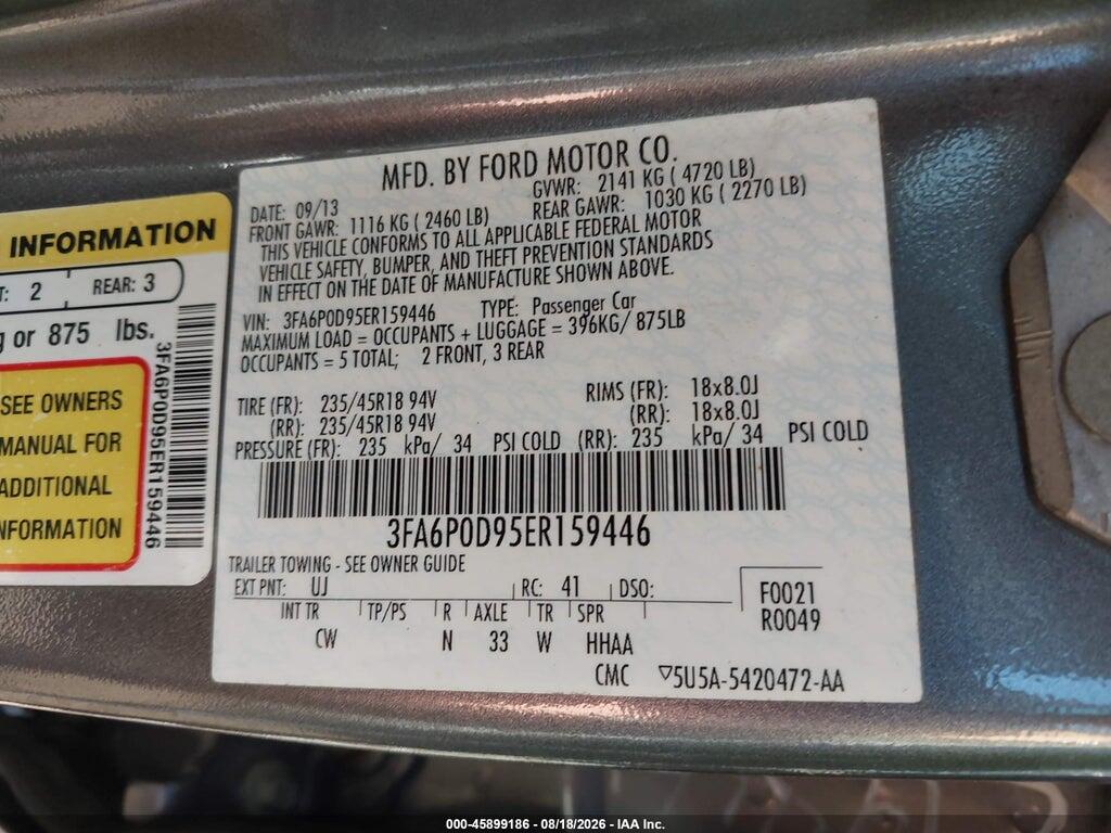 3FA6P0D95ER159446 2014 FORD FUSION photo no. 9