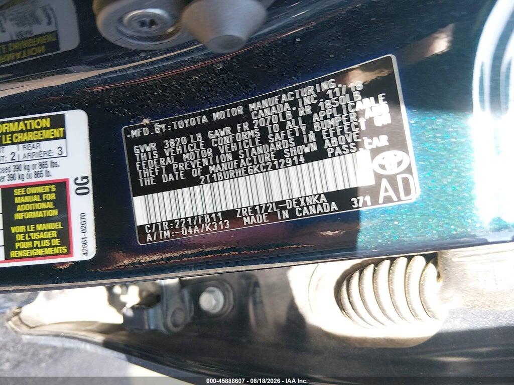 2T1BURHE6KC212914 2019 TOYOTA COROLLA photo no. 9