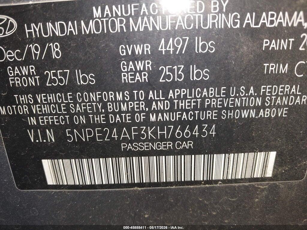 5NPE24AF3KH766434 2019 HYUNDAI SONATA photo no. 9