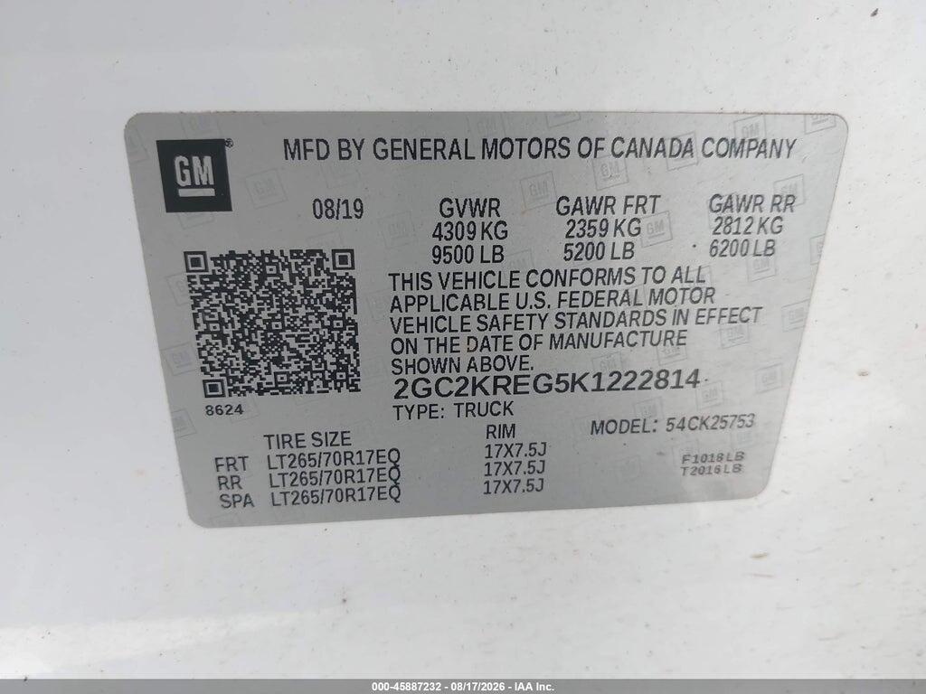 2GC2KREG5K1222814 2019 CHEVROLET SILVERADO 2500HD photo no. 9