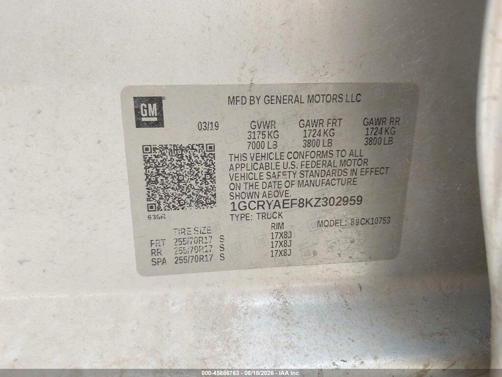 1GCRYAEF8KZ302959 2019 CHEVROLET SILVERADO 1500 photo no. 9