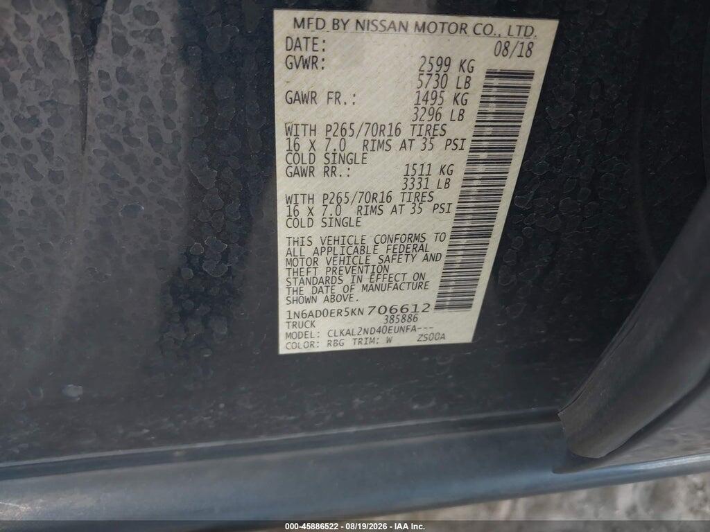 1N6AD0ER5KN706612 2019 NISSAN FRONTIER photo no. 9