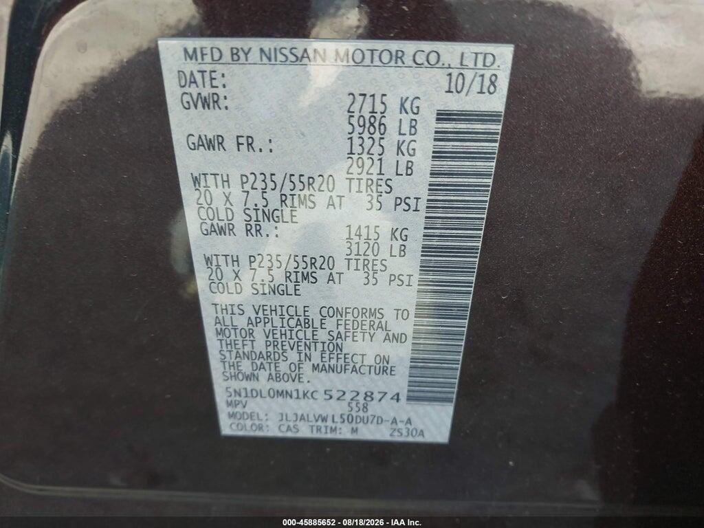 5N1DL0MN1KC522874 2019 INFINITI QX60 photo no. 9