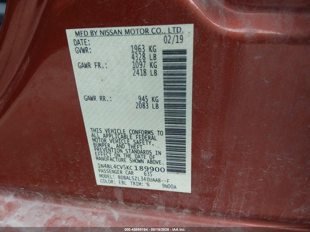 1N4BL4CV5KC189900 2019 NISSAN ALTIMA photo no. 9