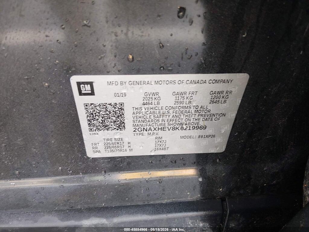 2GNAXHEV8K6219969 2019 CHEVROLET EQUINOX photo no. 9