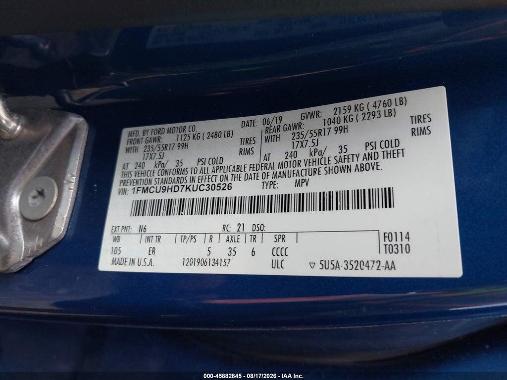 1FMCU9HD7KUC30526 2019 FORD ESCAPE photo no. 9