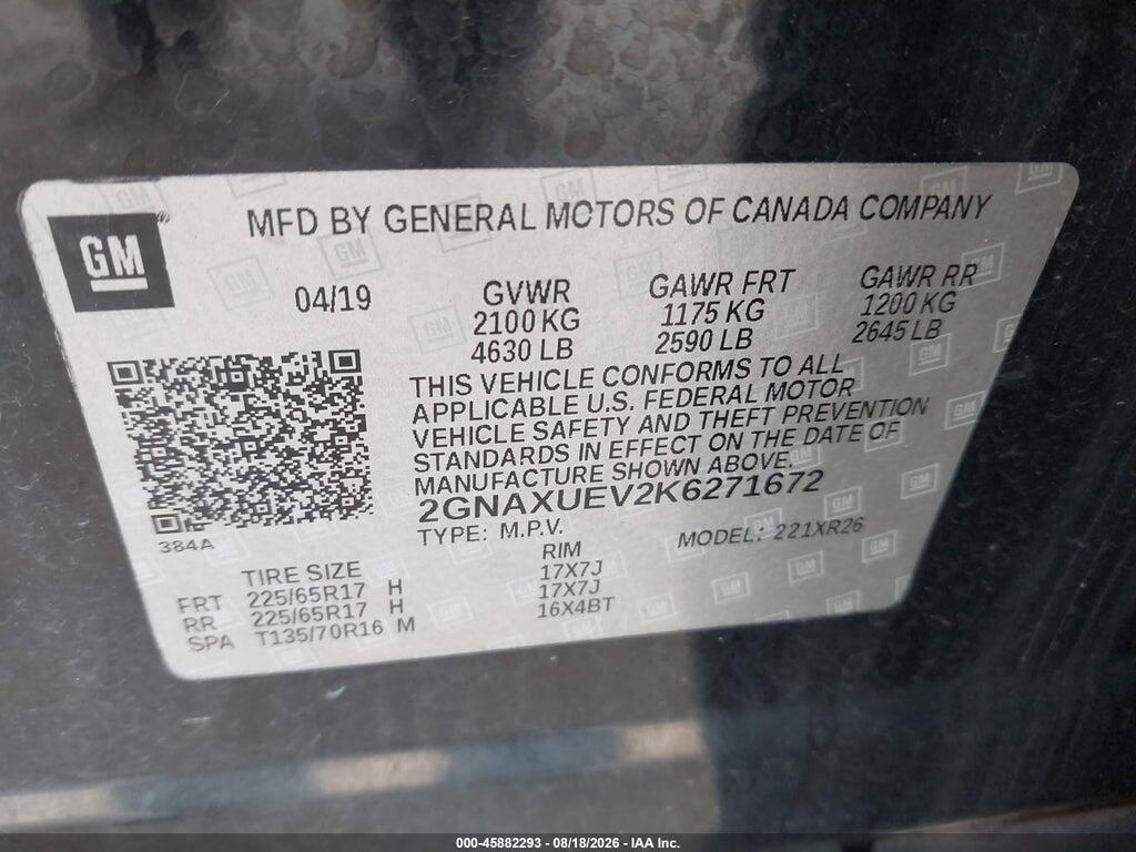 2GNAXUEV2K6271672 2019 CHEVROLET EQUINOX photo no. 9