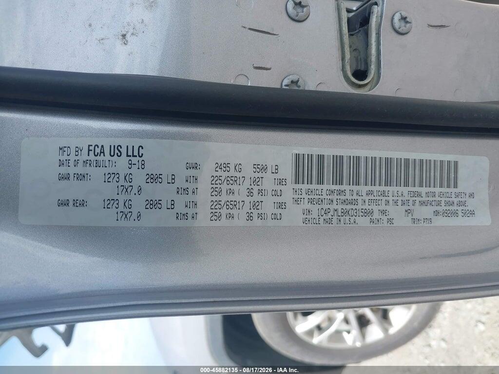 1C4PJMLB0KD315800 2019 JEEP CHEROKEE photo no. 9
