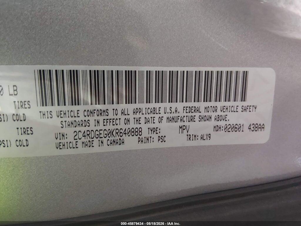 2C4RDGEG0KR640888 2019 DODGE GRAND CARAVAN photo no. 9
