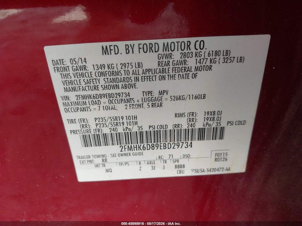 2FMHK6D89EBD29734 2014 FORD FLEX photo no. 9