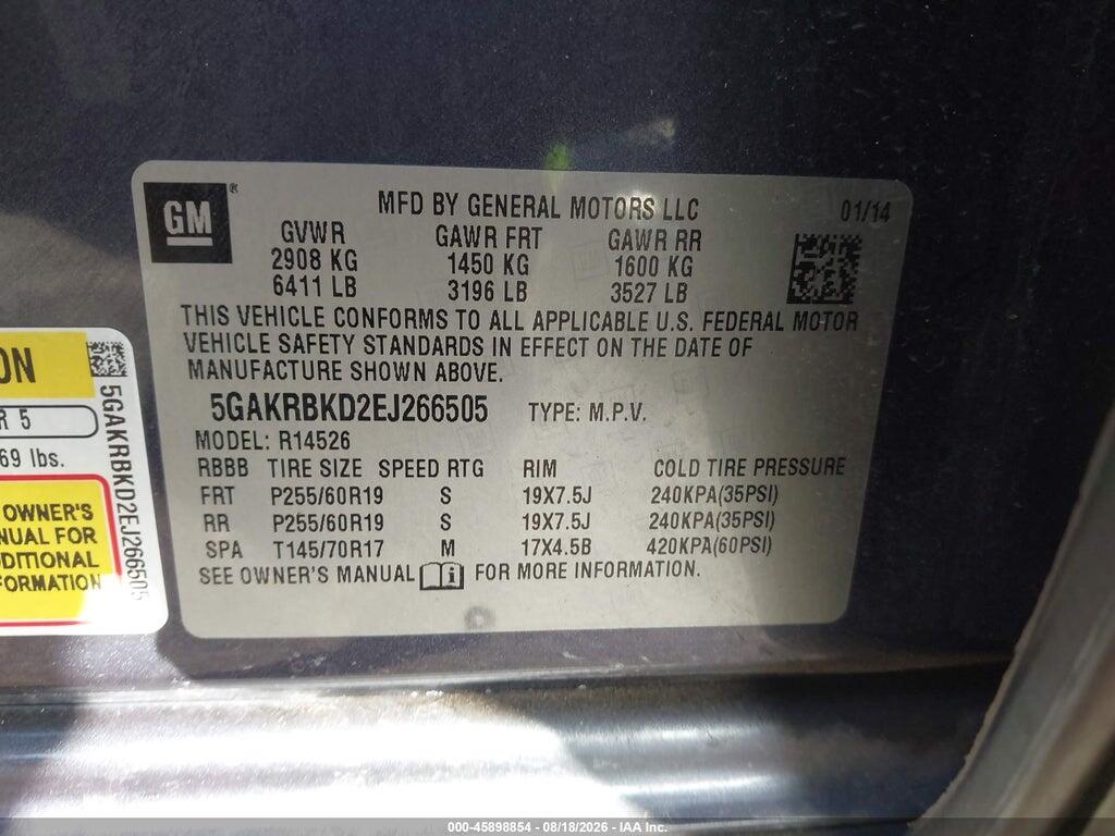 5GAKRBKD2EJ266505 2014 BUICK ENCLAVE photo no. 9