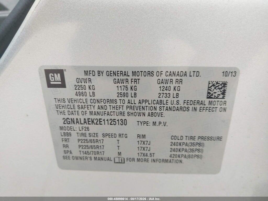 2GNALAEK2E1125130 2014 CHEVROLET EQUINOX photo no. 9