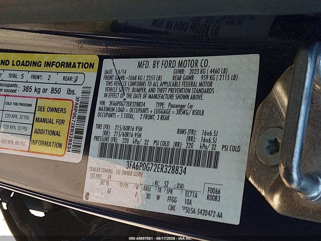 3FA6P0G72ER328834 2014 FORD FUSION photo no. 9