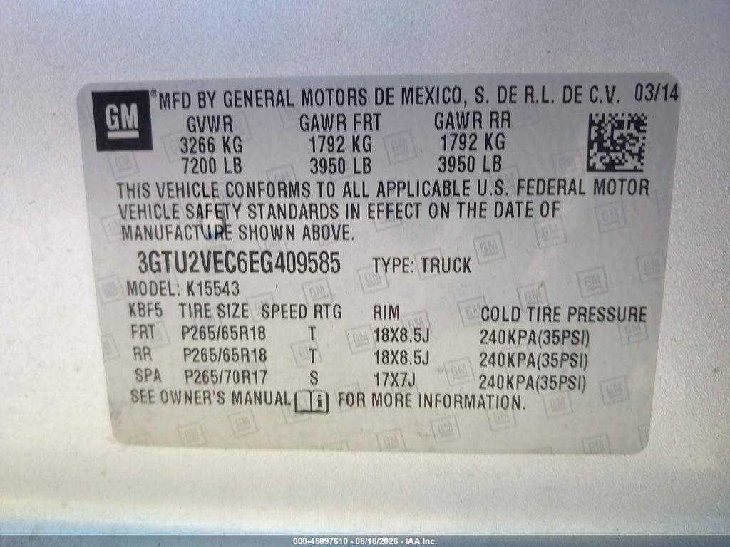 3GTU2VEC6EG409585 2014 GMC SIERRA 1500 photo no. 9