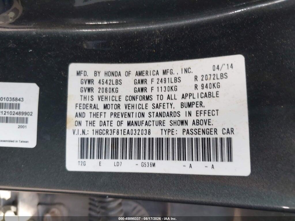1HGCR3F81EA032038 2014 HONDA ACCORD photo no. 9