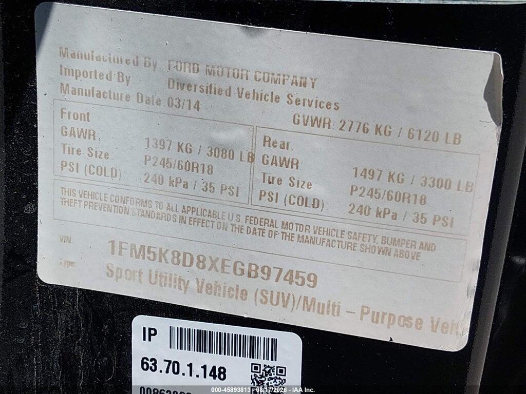 1FM5K8D8XEGB97459 2014 FORD EXPLORER photo no. 9
