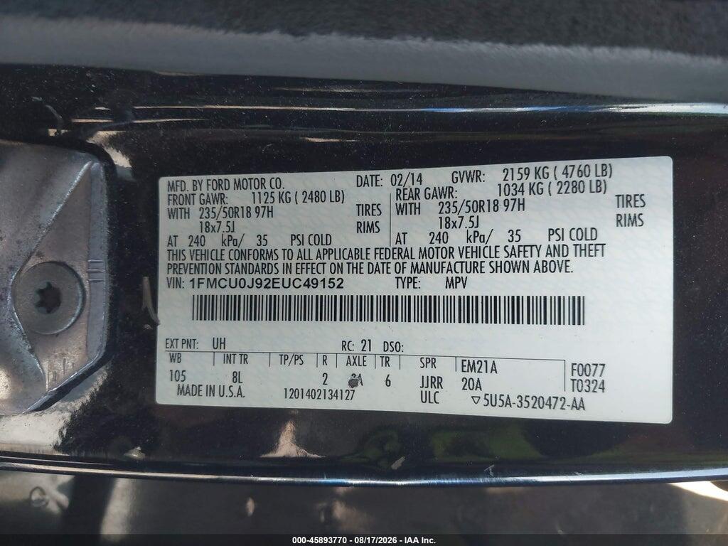 1FMCU0J92EUC49152 2014 FORD ESCAPE photo no. 9