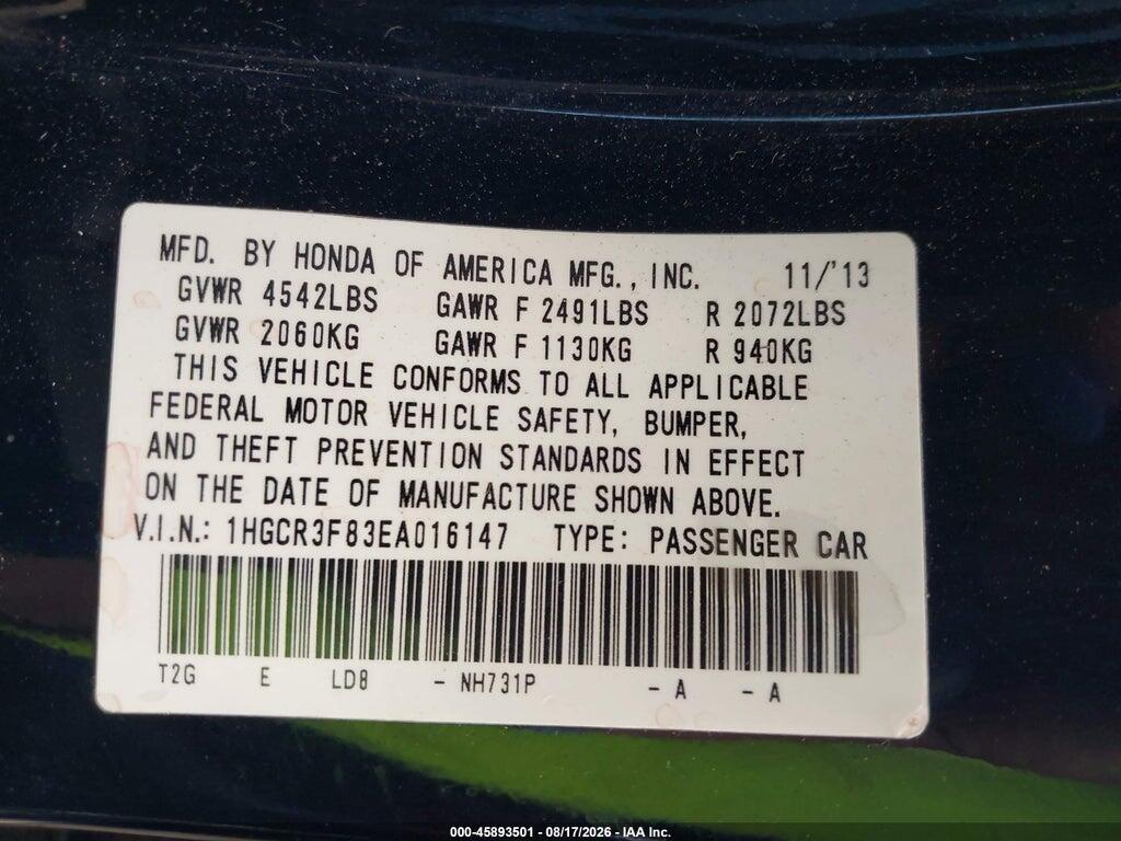 1HGCR3F83EA016147 2014 HONDA ACCORD photo no. 9