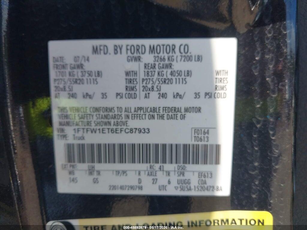 1FTFW1ET6EFC87933 2014 FORD F-150 photo no. 9
