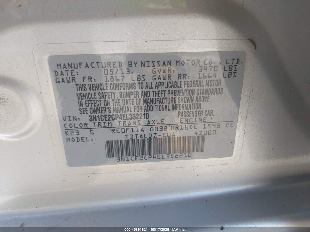 3N1CE2CP4EL352210 2014 NISSAN VERSA NOTE photo no. 9