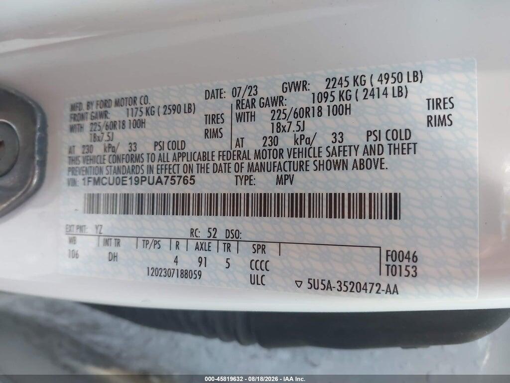 1FMCU0E19PUA75765 2023 FORD ESCAPE photo no. 9