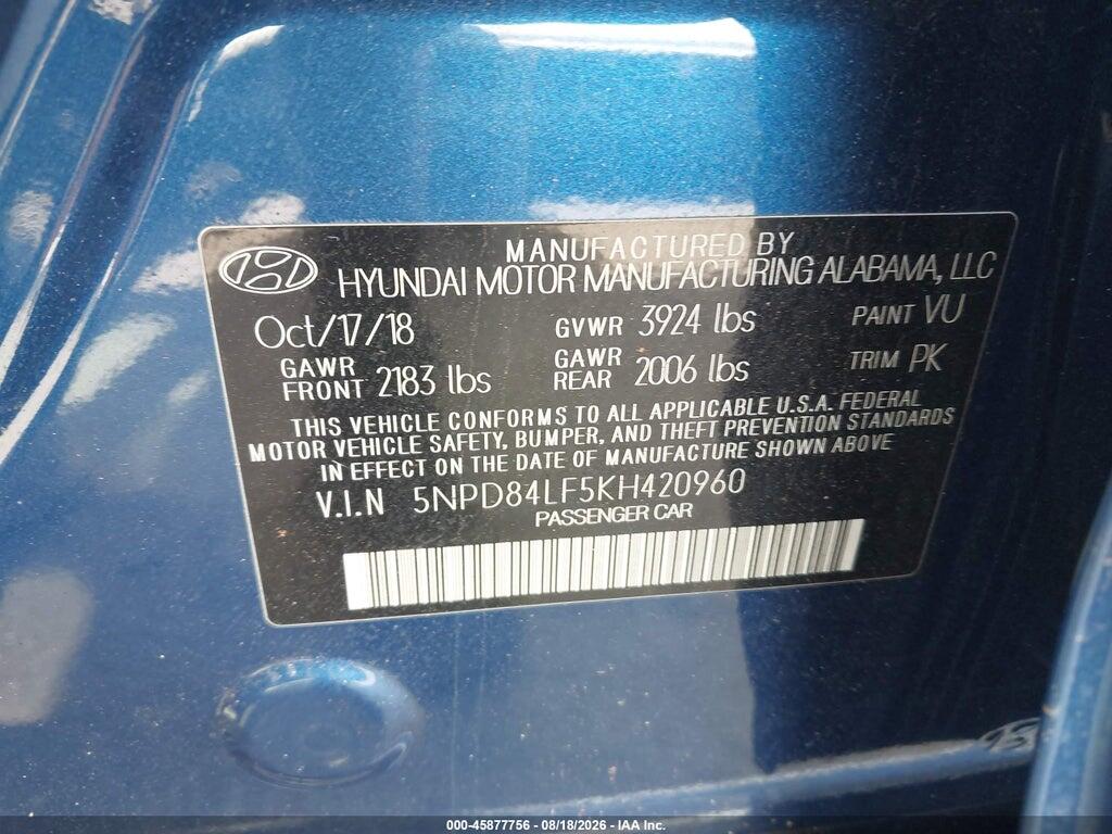 5NPD84LF5KH420960 2019 HYUNDAI ELANTRA photo no. 9