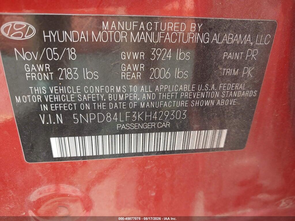 5NPD84LF3KH429303 2019 HYUNDAI ELANTRA photo no. 9