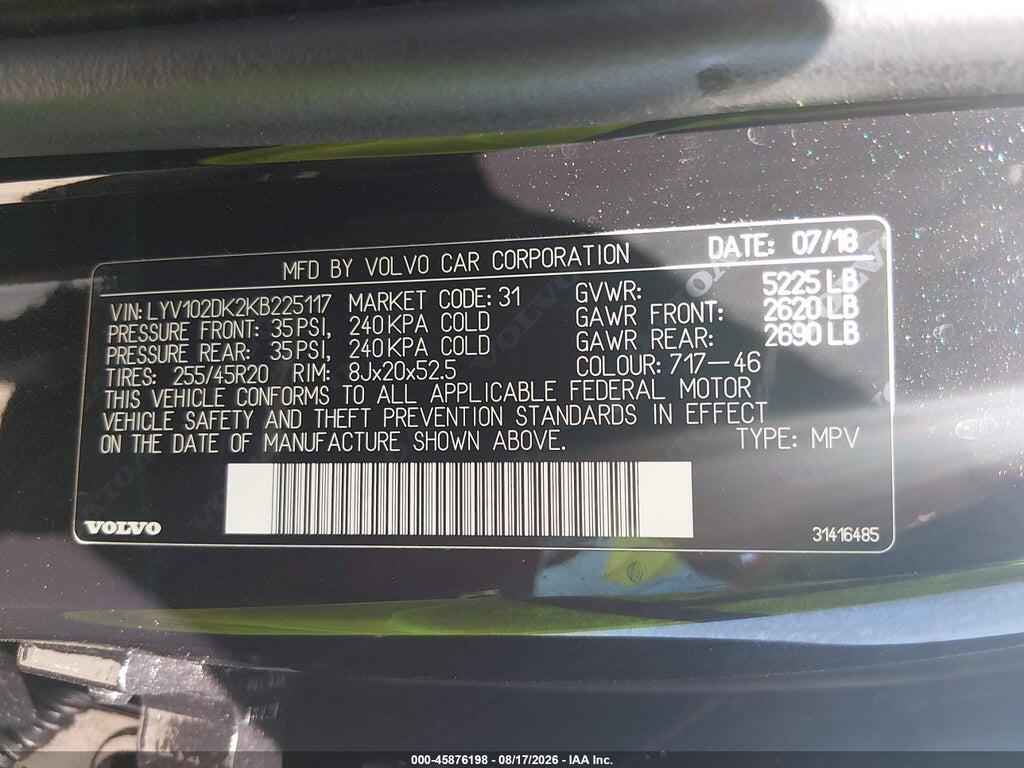 LYV102DK2KB225117 2019 VOLVO XC60 photo no. 9