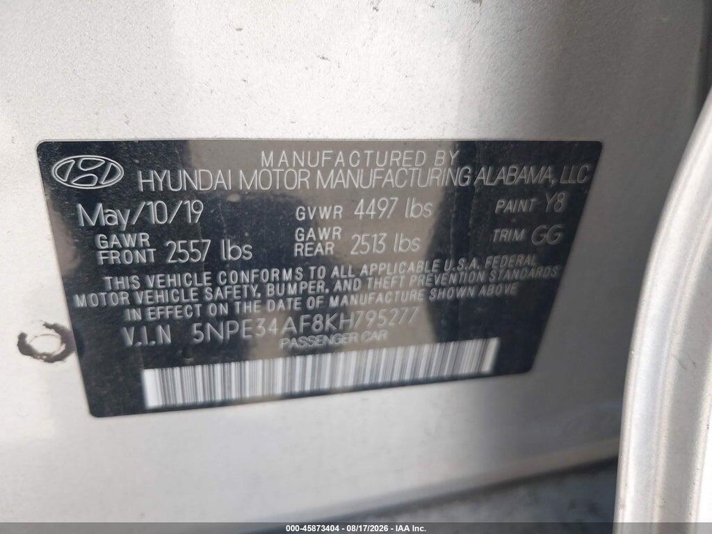 5NPE34AF8KH795277 2019 HYUNDAI SONATA photo no. 9