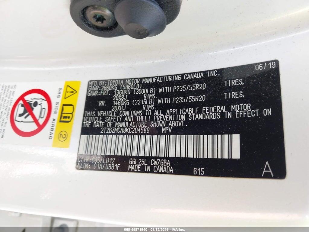 2T2BZMCA8KC204589 2019 LEXUS RX 350 photo no. 9