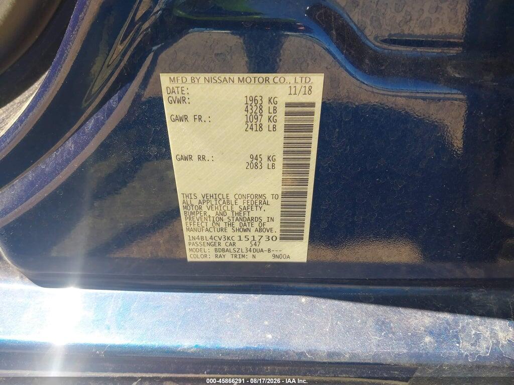 1N4BL4CV3KC151730 2019 NISSAN ALTIMA photo no. 9