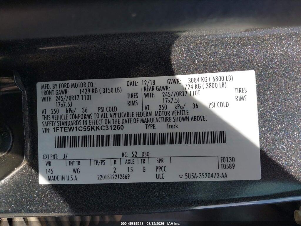 1FTEW1C55KKC31260 2019 FORD F-150 photo no. 9
