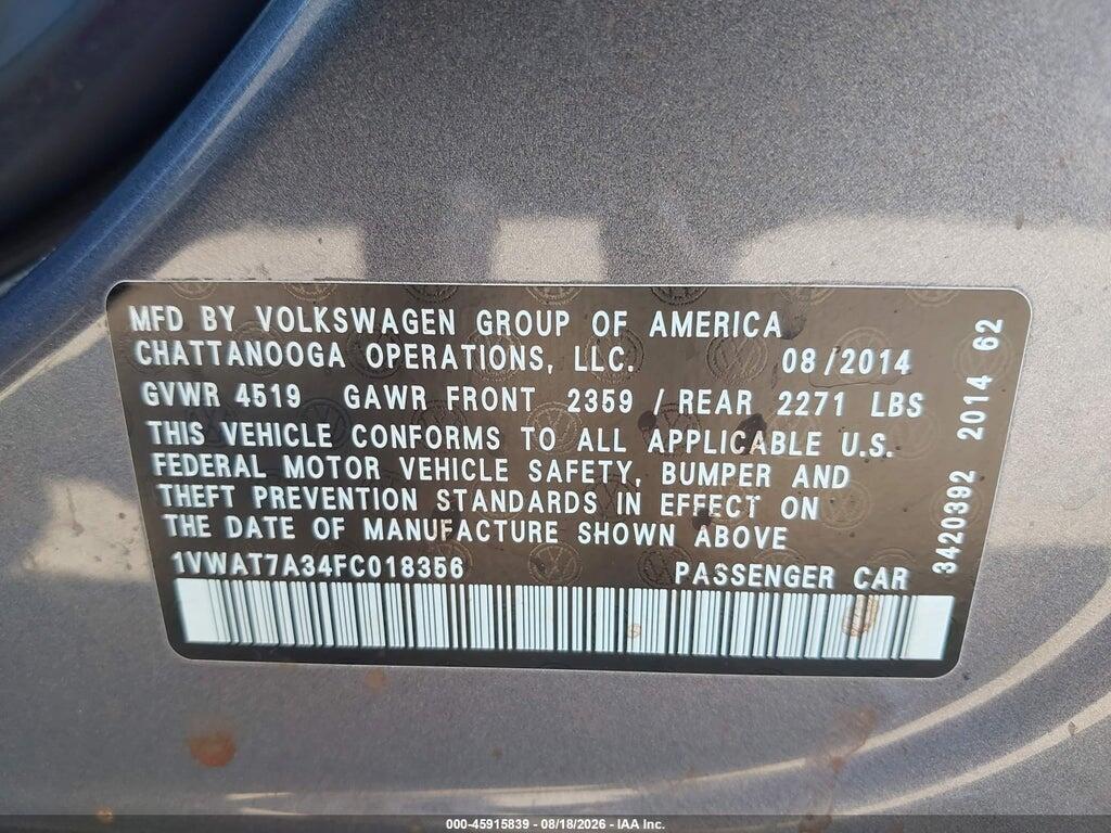 1VWAT7A34FC018356 2015 VOLKSWAGEN PASSAT photo no. 9