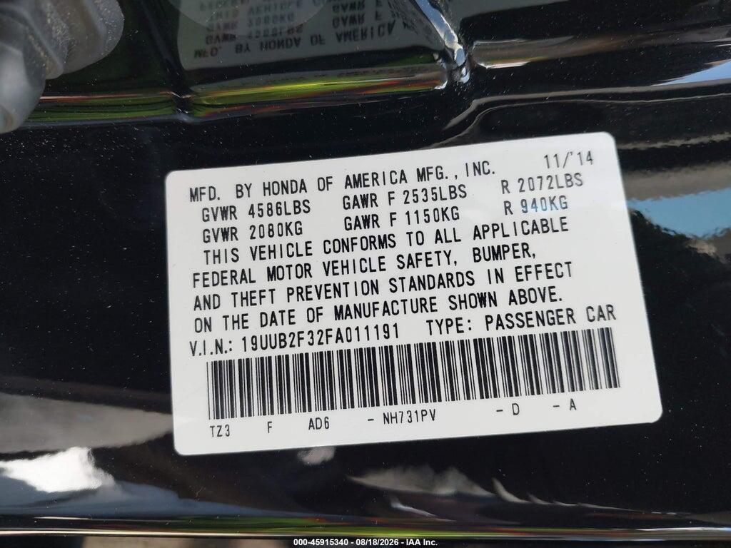 19UUB2F32FA011191 2015 ACURA TLX photo no. 9