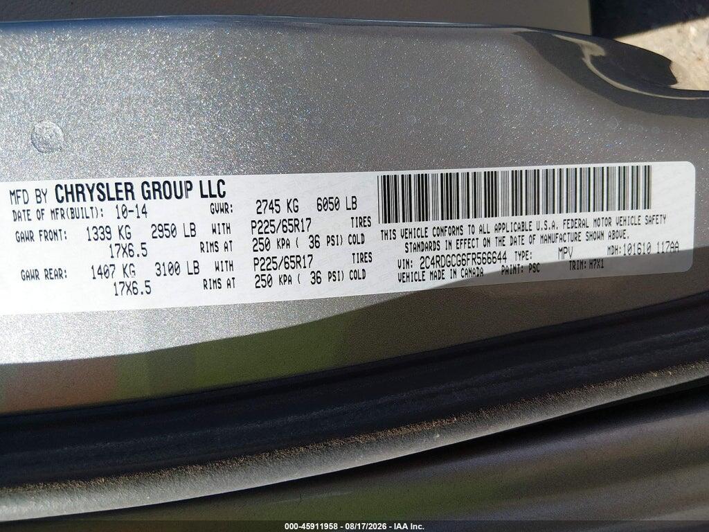 2C4RDGCG6FR566644 2015 DODGE GRAND CARAVAN photo no. 9