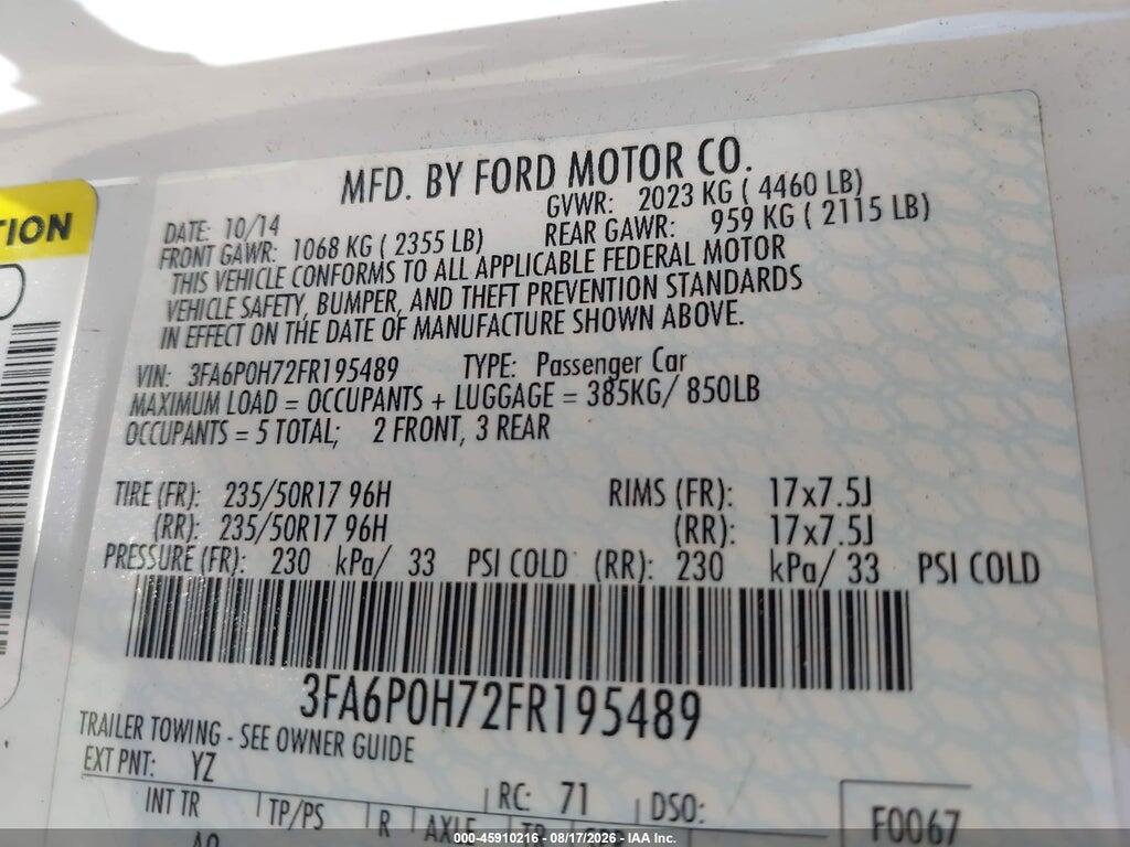 3FA6P0H72FR195489 2015 FORD FUSION photo no. 9