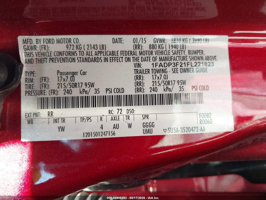 1FADP3F21FL221823 2015 FORD FOCUS photo no. 9