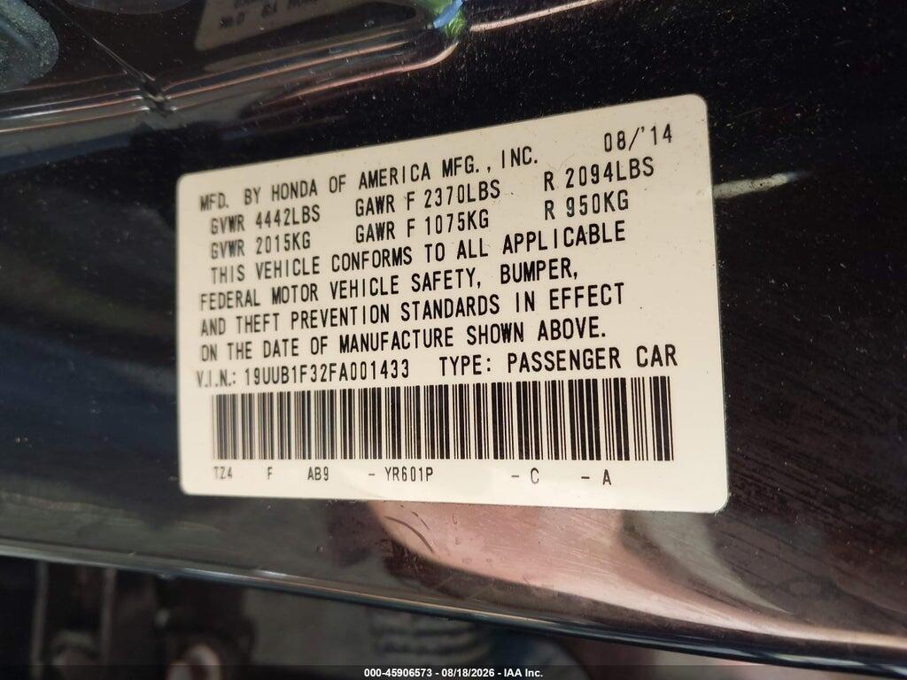 19UUB1F32FA001433 2015 ACURA TLX photo no. 9