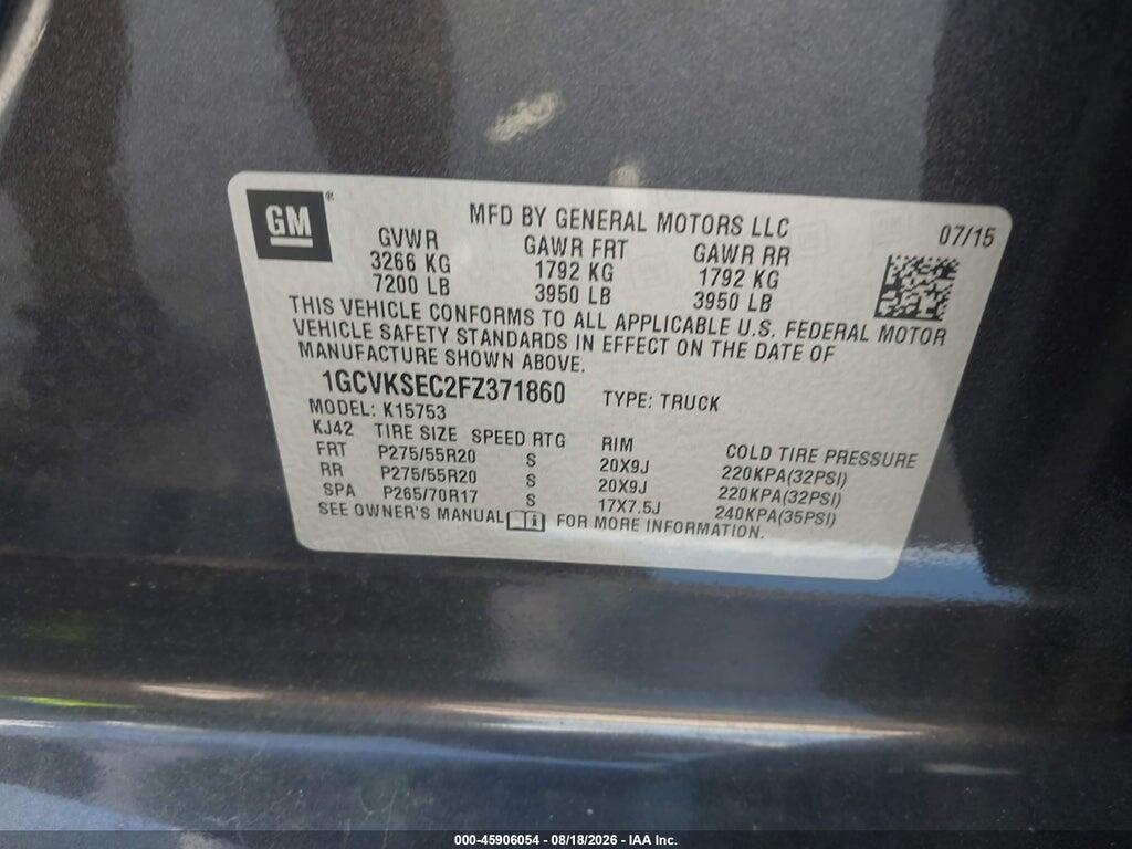 1GCVKSEC2FZ371860 2015 CHEVROLET SILVERADO 1500 photo no. 9