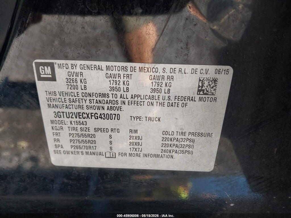 3GTU2VECXFG430070 2015 GMC SIERRA 1500 photo no. 9