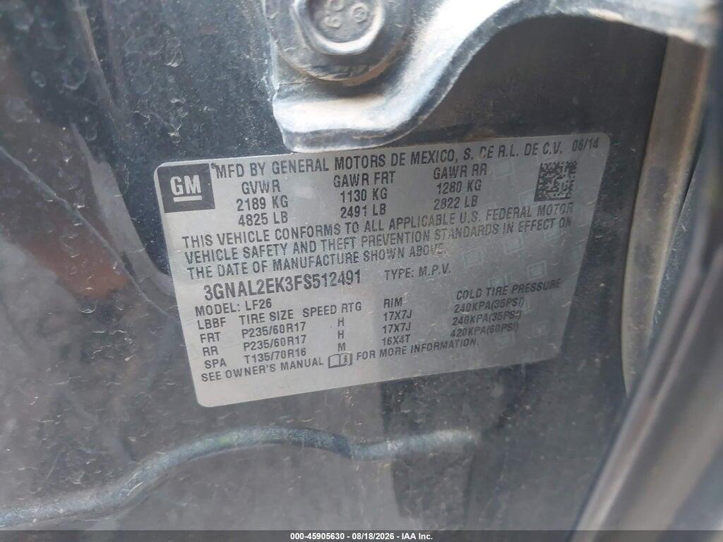 3GNAL2EK3FS512491 2015 CHEVROLET CAPTIVA SPORT FLEET photo no. 9