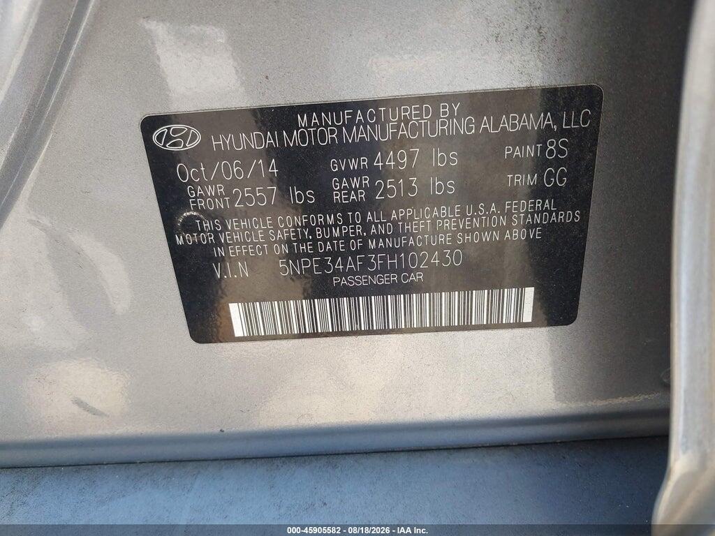 5NPE34AF3FH102430 2015 HYUNDAI SONATA photo no. 9