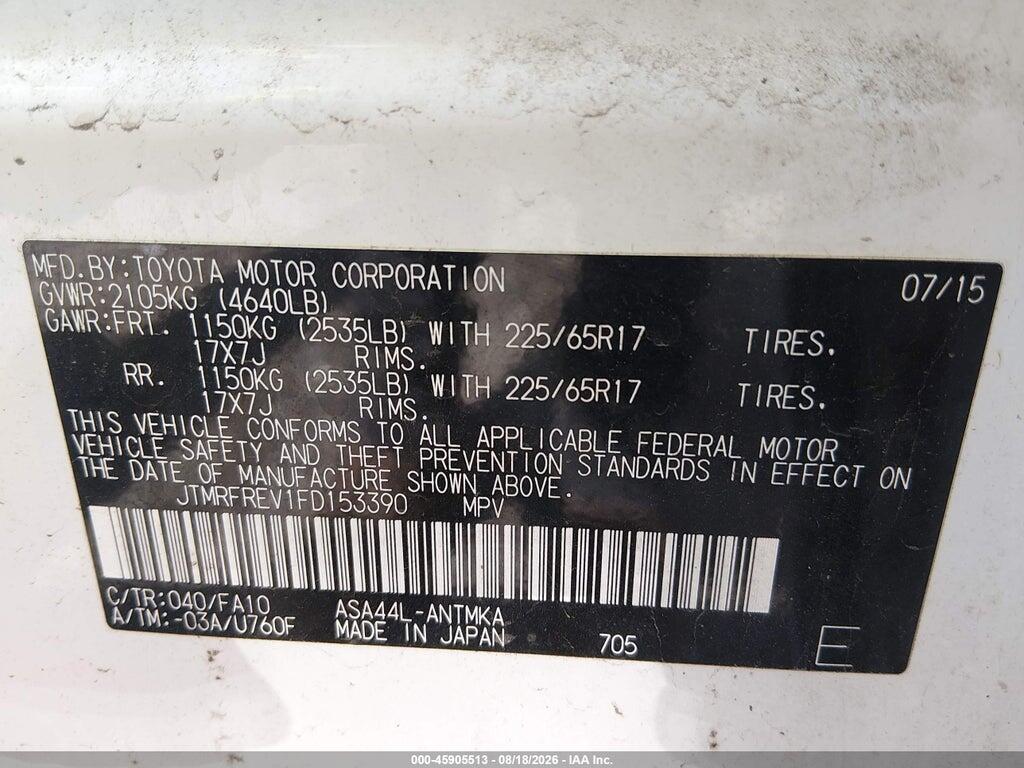JTMRFREV1FD153390 2015 TOYOTA RAV4 photo no. 9