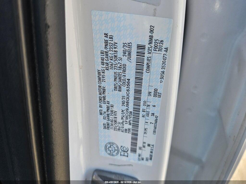 1FMCU9J98GUC63564 2016 FORD ESCAPE photo no. 9
