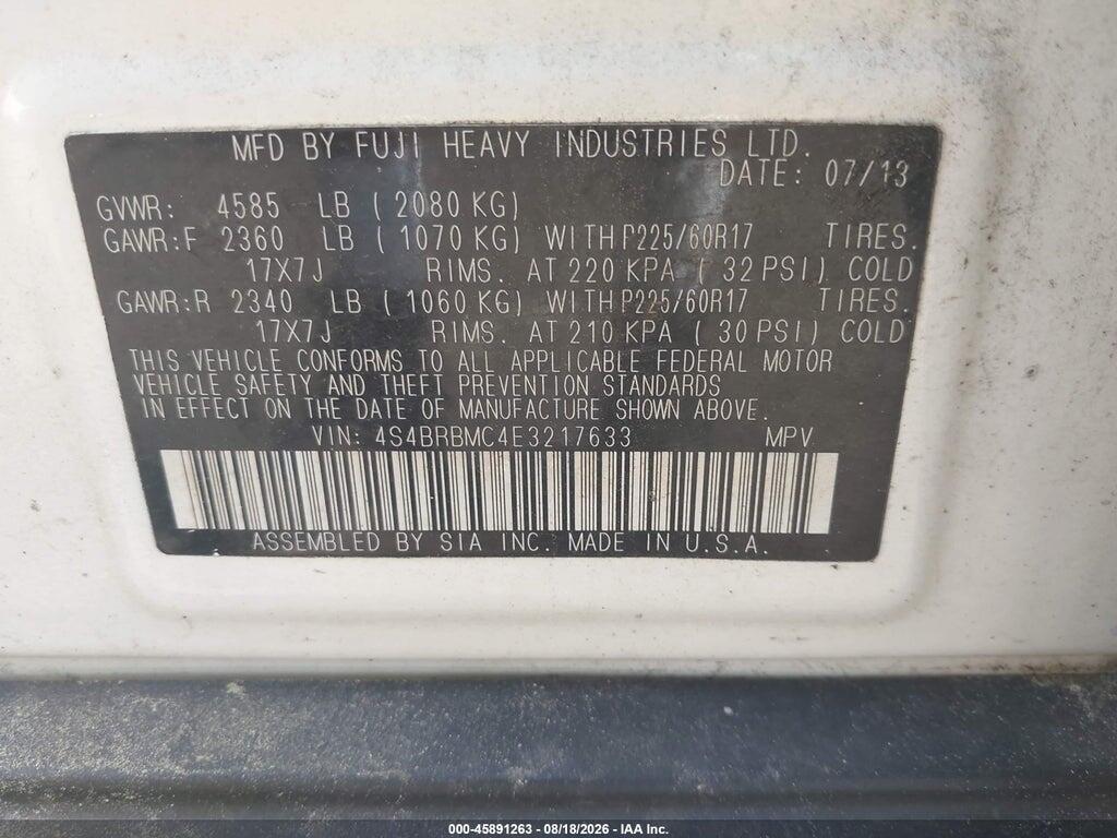 4S4BRBMC4E3217633 2014 SUBARU OUTBACK photo no. 9