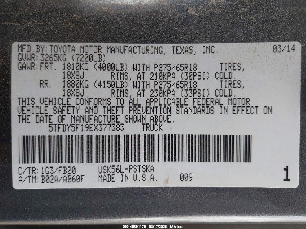 5TFDY5F19EX377383 2014 TOYOTA TUNDRA photo no. 9