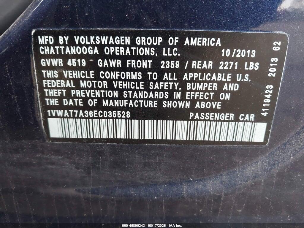 1VWAT7A36EC035528 2014 VOLKSWAGEN PASSAT photo no. 9