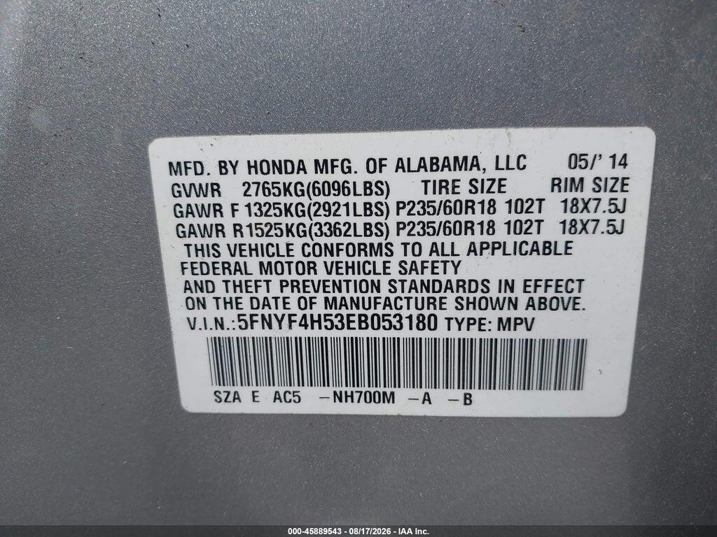 5FNYF4H53EB053180 2014 HONDA PILOT photo no. 9