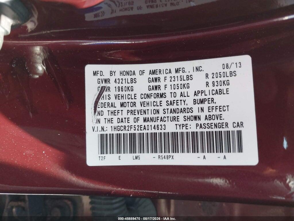 1HGCR2F52EA014633 2014 HONDA ACCORD photo no. 9